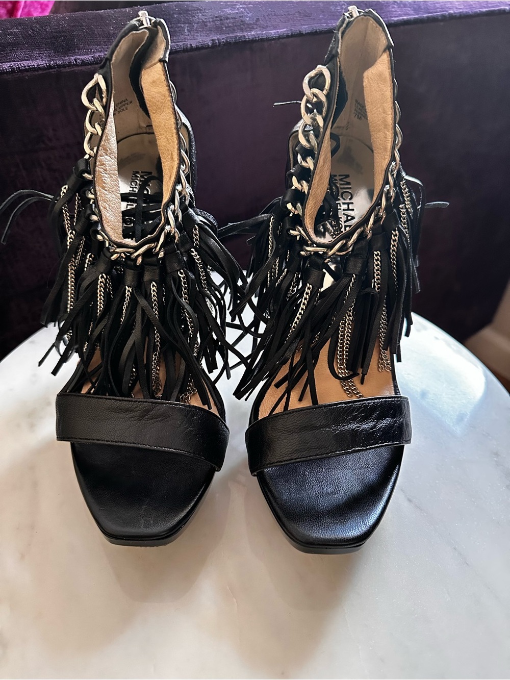 Michael Kors Black Fringe Chain Leather Heels